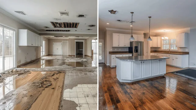 Water damage restoration before and after